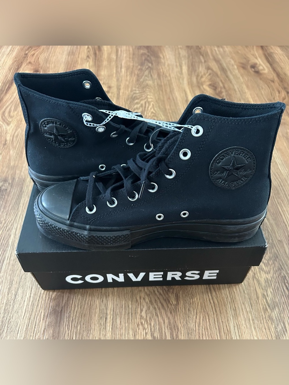 CONVERSE Chuck Taylor all star lift hi top black embroidered floral shoes sz 9